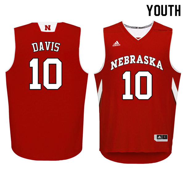 Youth Nebraska Cornhuskers #10 Karrington Davis College Basketball Jerseys Sale-Red - Click Image to Close